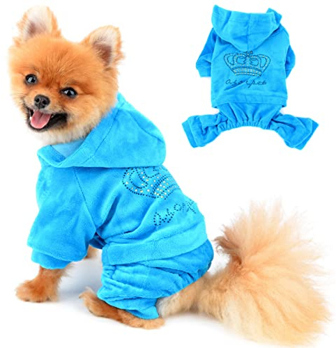 SELMAI Kapuzenpullis für Hunde Sport Outfits Kostüme für Kleine Hunde bekleidung Weicher Samt Winterjacken Wintermäntel für Haustier Welpen Chihuahua Gehen Ausbildung Draussen Blau M