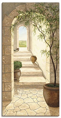 ARTLAND Wanddeko Leinwand Bilder Wandbild 75 x 150 cm Architektur Fenster Türen Malerei Creme A5RS Toskanischer Durchgang
