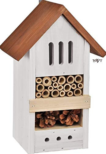 Insektenhotel BD-K3 Dach hellgrau weiss grau Holz Lasur Nistkasten Brutkasten Insekten XXL als Ergänzung zum Meisen Nistkasten Meisenkasten oder zum Vogelhaus Vogelfutterhaus Futterstation für Vögel, als umweltfreundliches Mittel gegen Blattläuse - Beobachtung von Insekten Schmetterlingen Marienkäfer für die biologische Blattlausbekämpfung, ein toller Insektenkasten - Insektenhaus - Schmetterlingskasten - Marienkäferkasten - Schmetterlingshaus - Gartendeko - Gartendekoration