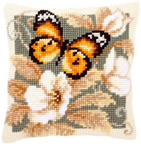 Vervaco Black and Orange Butterfly Cross Stitch Cushion, Multi-Colour