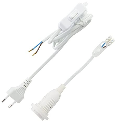 REV Lampenkabel, Fassung E14, Schalter und Stecker, 2A, max. 60W. Kabel: 2m, weiss