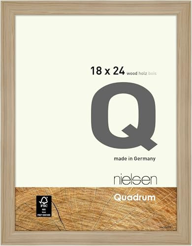 nielsen Bilderrahmen, 18 x 24 cm, Holz, Eiche Natur, Fotorahmen zum Auftstellen und Aufhängen im Hoch- & Querformat, Echtglas, Quadrum