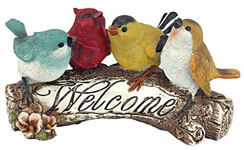Design Toscano Vogel Willkommensschild Gartenvogelstatue, Polyresin, Vollfarbe, 25,5 cm