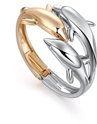 Delphin-Armband Damen Gold und Silber Manschettenarmbänder für Damen Geburtstagsscharnier offen Boho glatter Delphin-Liebes-Armreif (Gold and Silber)