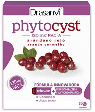 Drasanvi PHYTOCYST con Arándano Rojo Americano 120 mg PAC-A | para el Sistema Inmunitario y Urinario| con Arándano Rojo y Vitamina C | 30 Comprimidos