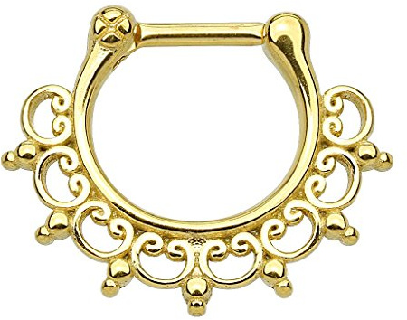 Piercingfaktor Universal Piercing Septum auch für Tragus Helix Ohr Nase Lippe Brust Intim - Schild Clicker Ring Gold