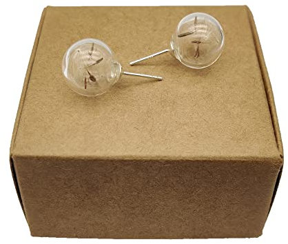 Löwenzahn Ohrringe Echte Blume Pusteblume Machen einen Wunsch Glas Kugel 925 Sterling Silber Ohrstecker Damen Handmade