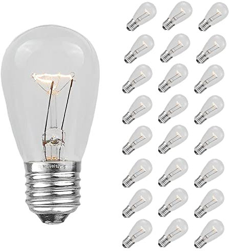 25 pack S14 utomhus uteplats party ersättningslökar, E26 medium bas, 11 watt Klar