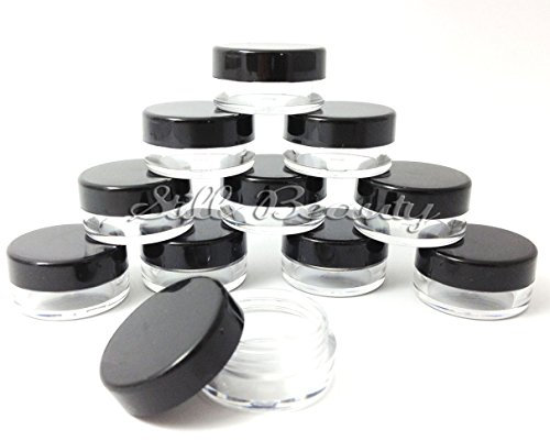 5x 3mL EMPTY PLASTIC JARS POTS w/ BLACK CLEAR SCREW LIDS For Nail Art/Glitter/Make Up/Oils