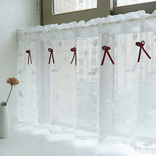 Yujiao Mao Amerikanisches Land Art gestickten Gaze Vorhang Bistrogardine Küchengardine Scheibengardine, BxH 140x80cm, Weiss