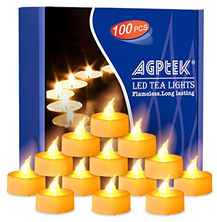 AGPTEK Teelichter 100 LED Kerzen flameless Kerze batteriebetrieben Teelicht für Hochzeit Party Weihnachten Deko, warmgelb (nicht flackern)