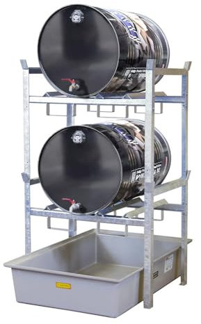 Fassregal, Stahl verzinkt, mit Fassauflage für 4x6 0-l-Fässer oder 2x200-l-Fässer, GFK-Auffangwanne 2
