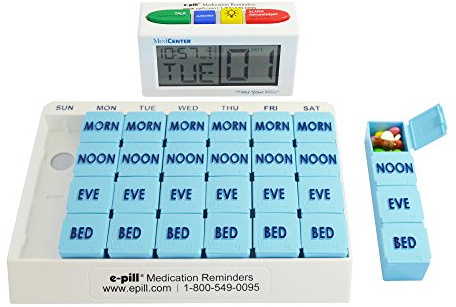 e-Pill MedCenter Talk mit 4 Alarmen, 7 Tage x 4 Fächer pro Tag, wöchentlicher Pillen-Organizer, groß