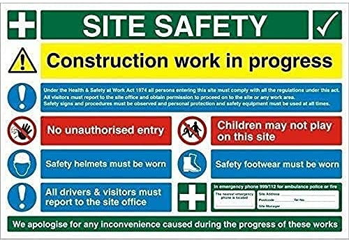 Seco Site Safety, Construction Work in Progress-Schild, 600 mm x 400 mm, 3 mm Schaumstoff-PVC