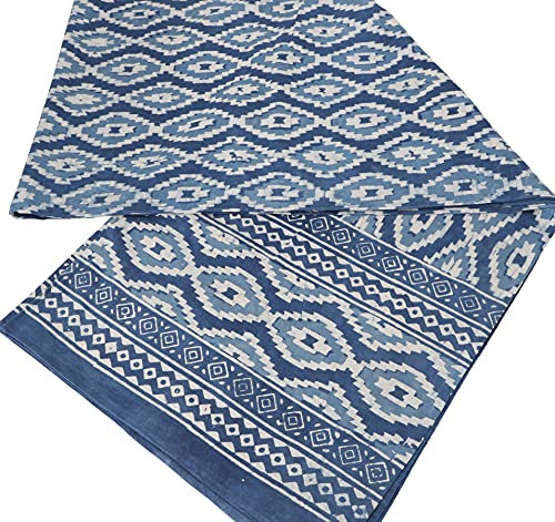 GURU SHOP Blockdruck Tagesdecke, Bett & Sofaüberwurf, Handgearbeiteter Wandbehang, Wandtuch - Design 2, Baumwolle, Size:Double 225x275 cm