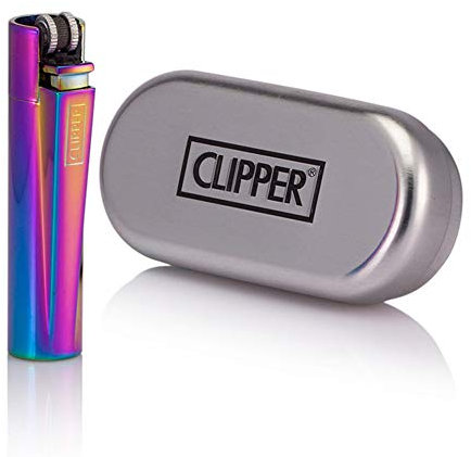 Clipper-Feuerzeug Glacier Ice, Metall, nachfüllbar, Regenbogenfarben, mit Geschenkbox