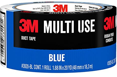 3M Farbiges Mehrzweck-Klebeband, blau mit starkem Klebstoff und wasserabweisender Rückseite, Mehrzweck-Gewebeband für den Innen- und Außenbereich, 4,7 cm x 20 m, 1 Rolle (3920-BL)