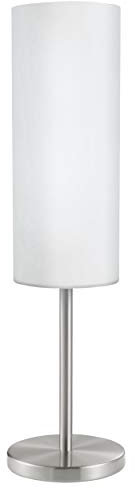 Eglo Lámpara de mesa Troy 3, lámpara de mista de noche de 1 bombilla, lámpara de noche de acero, color níquel mate, cristaL blanco satinado, zócalo E27, incl interruptor