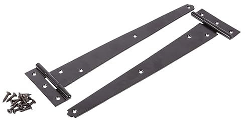 Blackspur 2X Black 305mm Heavy-Duty T-Hinges - Decorative Metal Outdoor Garden Gate Wood Shed Door Hardware Hinge