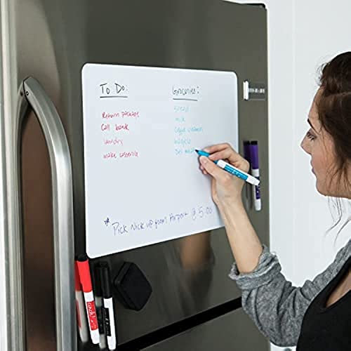 17x11 Stain-Resistant Magnetic Whiteboard for Fridge - Dry Erase Board with Fridge Magnet Functionality, Includes Big Eraser and 4 Markers - Perfect Weekly Planner, Grocery Lists, Notices, and More!