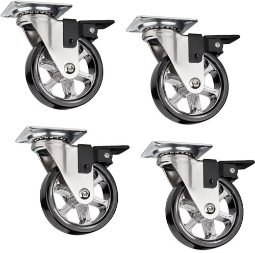 4er Set dekorative Design Möbelrollen RAPID Rollen-Ø 75 mm schwarz mit Bremse, Tragkraft 35 Kg, Höhe 97 mm, Lenkrollen von SOTECH