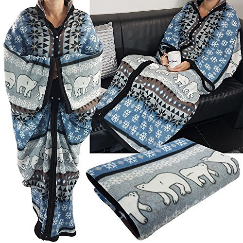 DILUMA Kuscheldecke mit Ärmeln Cozy Bears 150x170 cm Blau - Ärmeldecke mit Reißverschluss für Erwachsene & Kinder - TV Decke mit Ärmeln - ÖkoTex100, Kuschelweich, Wärmend, Atmungsaktiv