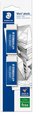 STAEDTLER 526 50 BK2DA Radierer Mars plastic phtalat und latexfrei, 2 Stück auf Blisterkarte, weiß