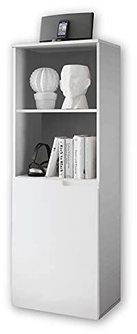 Stella Trading SPICE Aktenregal in Hochglanz Weiß - Standregal mit 2 offenen Fächern - Modernes Büromöbel Komplettset - 50 x 145 x 35 cm (B/H/T)