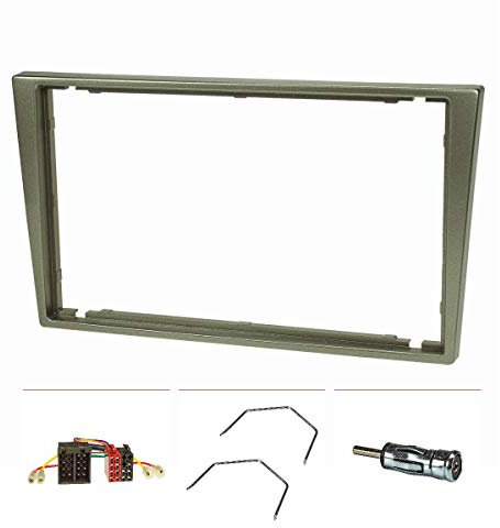 tomzz Audio 2439-011 Kit de cache-radio double DIN compatible avec Opel Corsa C Combo Omega B Vectra C Meriva charcoal metallic avec adaptateur radio ISO Adaptateur d'antenne ISO DIN Etrier de déve...