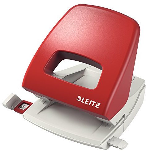 Leitz Büro Locher aus Metall, Für 25 Blatt, Anschlagschiene mit Formatangaben, Ergonomisches Design, rot, NeXXt-Serie, 50050025