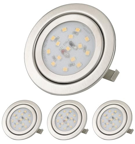 Sweet Led Möbel LED Einbaustrahler 12V flach, Bohrloch 60-68mm 3W Warmweiß, Möbeleinbauleuchte, G4 Einbauspot LED Spot 12v Spiegelschrank, Unterbauleuchte Küche, Chrom gebürstet 4er Pack