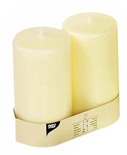 2 Stumpenkerzen Ø 80 mm · 150 mm elfenbein Ivory mit Flachkopf (6 x 2 = 12 Stück)
