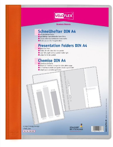 VELOFLEX 4741030 - Schnellhefter VELOFORM, 1 Stück, DIN A4, orange, PVC, glasklarer Vorderdeckel, passend für Prospekthüllen