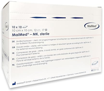 Sterile Kompressen 10x10 cm – 100 Stück Mullkompressen 12-lagig, fusselfrei – Mulltupfer steril & Wundauflagen nicht haftend für Verband & Pflege