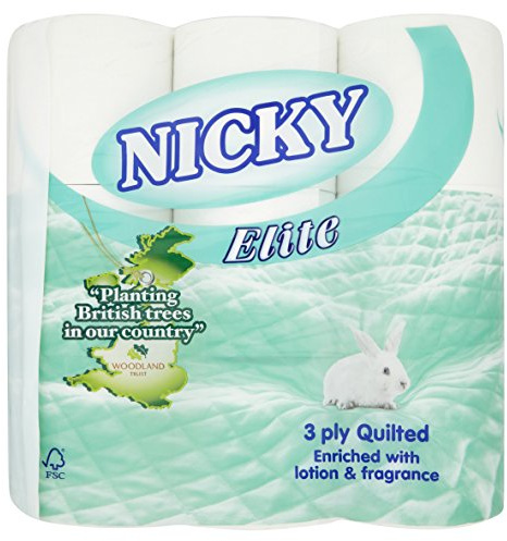 Nicky Elite 3 Ply Quilted Toilet Tissue, 9 Rolls