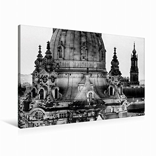 Premium Textil-Leinwand 90 x 60 cm Quer-Format Dresden Faszination Schwarz Weiss Frauenkirche | Wandbild, HD-Bild auf Keilrahmen, Fertigbild auf hochwertigem Vlies, Leinwanddruck von Dirk Meutzner