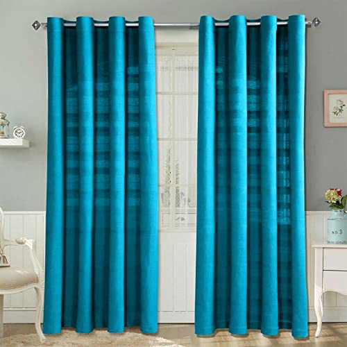 HOMESCAPES Teal Rajput Eyelet Curtain Pair 167cm (66) Wide x 182cm (72) Drop 100% Cotton Ring Top Plain Curtains