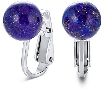 Gemme Lapis Lazuli Bleu Boucle D'Oreille Ronde Pour Femmes Argent Sterling .925