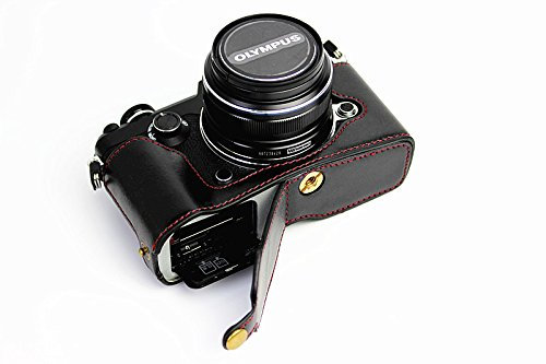 Bodenöffnung Version Schutz PU-Leder Halb Kamera-Kasten-Beutel-Abdeckung mit Stativ-Design für Olympus Pen-F-Kamera mit PU-Leder-Handschlaufe schwarz