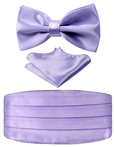 Alizeal Mens Solid Pre-Tied Party Einstellbare Fliege, Cummerbund und Pocket Square Geschenk Set, Flieder
