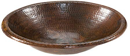 Premier Copper Products LO17RDB 17-Inch Oval Self Rimming Hammered Copper Sink, Oil Rubbed Bronze