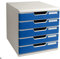Exacompta 301003D Ablagebox Modulo mit 5 Schubladen für DIN A4+ Dokumente. Belastbare Schubladenbox mit hoher Kapazität für mehr Platz auf dem Schreibtisch lichtgrau/blau
