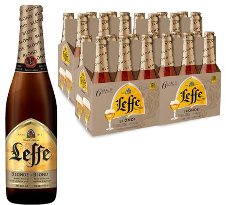 Leffe Blonde Cerveza, Pack 24 Botellas x 33 cl, Cerveza Belga, Sabor Ligero y Suave, 6,6% Volumen de Alcohol
