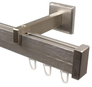 Design Innenlauf Gardinenstange eckig aus Aluminium in Edelstahl Optik, großer Wandabstand, 160 cm