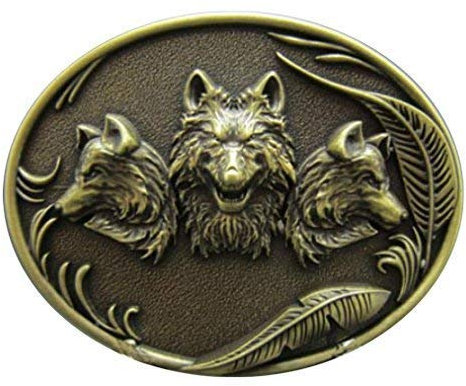 Buckle Drei Wölfe, Wolf, antik Messing, Gürtelschnalle