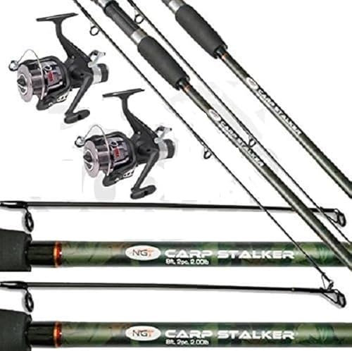 2 x Karpfenangeln Stalker Ruten & Rollen Set Up mit Angelset Ideal zum Stalking von NGT