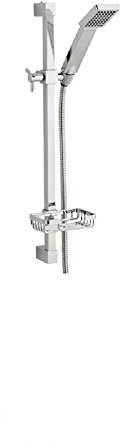 Cube Modern Bathroom Shower Slider Rail Kit Square including Soap Basket Chrome