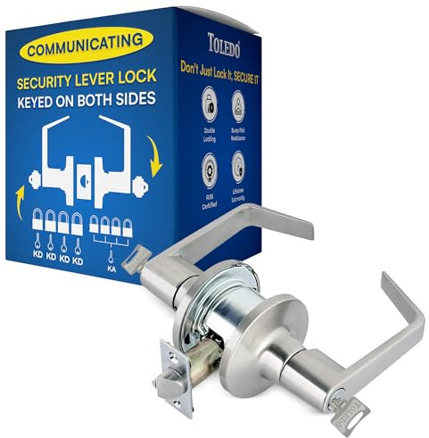 Door Lever Lock with Keyed Dual Cylinders Protection : Heavy-Duty Double Cylinder Door Lock Lever Handle : Keyed Alike Cylinders On Both Sides for Double The Security: Grade 2 Stainless Steel
