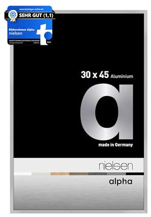 nielsen Bilderrahmen, 30 x 45 cm, Aluminium, Silber matt, Fotorahmen zum Aufhängen im Hoch- & Querformat, Echtglas, Alpha
