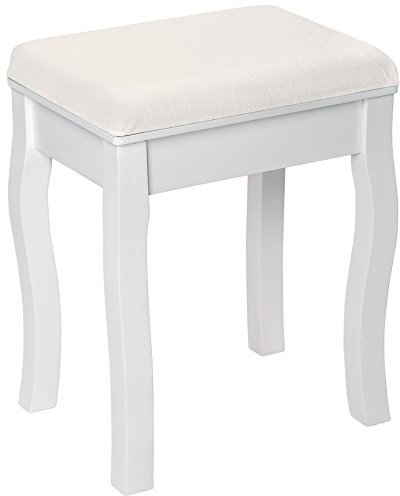 tectake® Dressing Table Stool in Vintage Style with Rose-Pattern Upholstery, Vanity Chair with Curved Wooden Legs & Soft Seat Cushion, Ideal as Dressing Table Chair, Footstool & Piano Stool - White